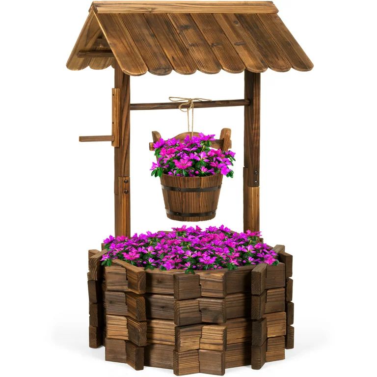 Best Choice Products Rustic Wooden Wishing Well Planter Outdoor Home Decor for Patio, Garden, Yar... | Walmart (US)