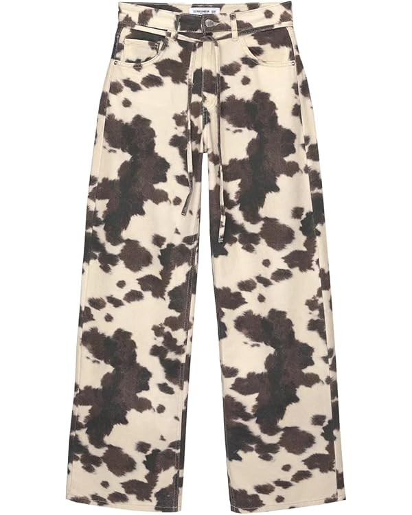 Cow Print Pants Women Men Loose Wide Leg Jeans Loose Fit High Waisted Straight Leg Vintage Baggy ... | Amazon (US)