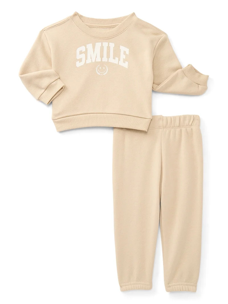 Wonder Nation Baby Boys Fleece Top and Pants Outfit Set, 2-Piece, Sizes 6M-24M | Walmart (US)