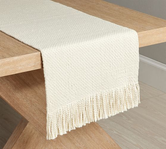 Handwoven Basketweave Cotton Fringe Table Runner | Pottery Barn (US)