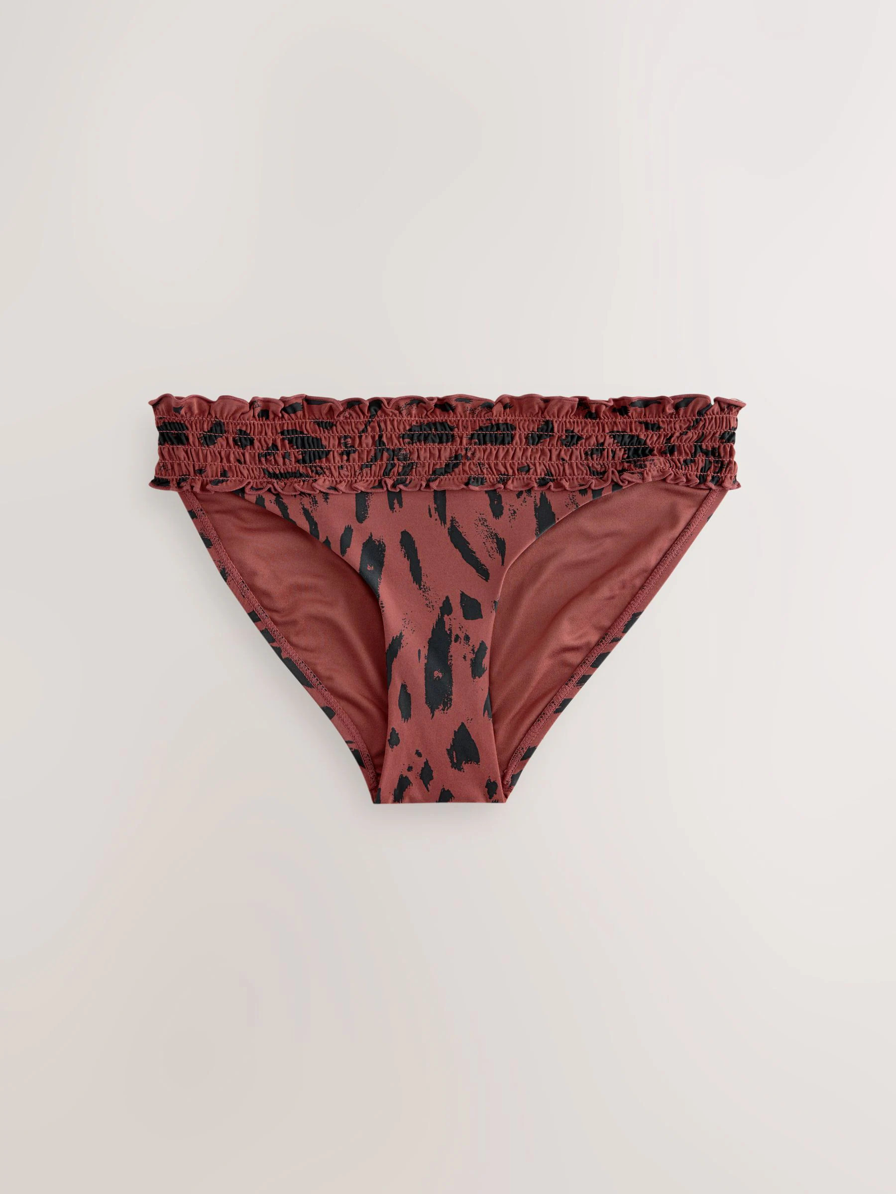 Next Tan Brown Animal Shirred High Leg Bikini Bottoms | Next US
