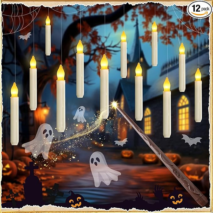 Homemory Floating Candle with Wand Remote, 12 Pcs Magical Candlesticks Witch Decors, Warm Yellow ... | Amazon (US)