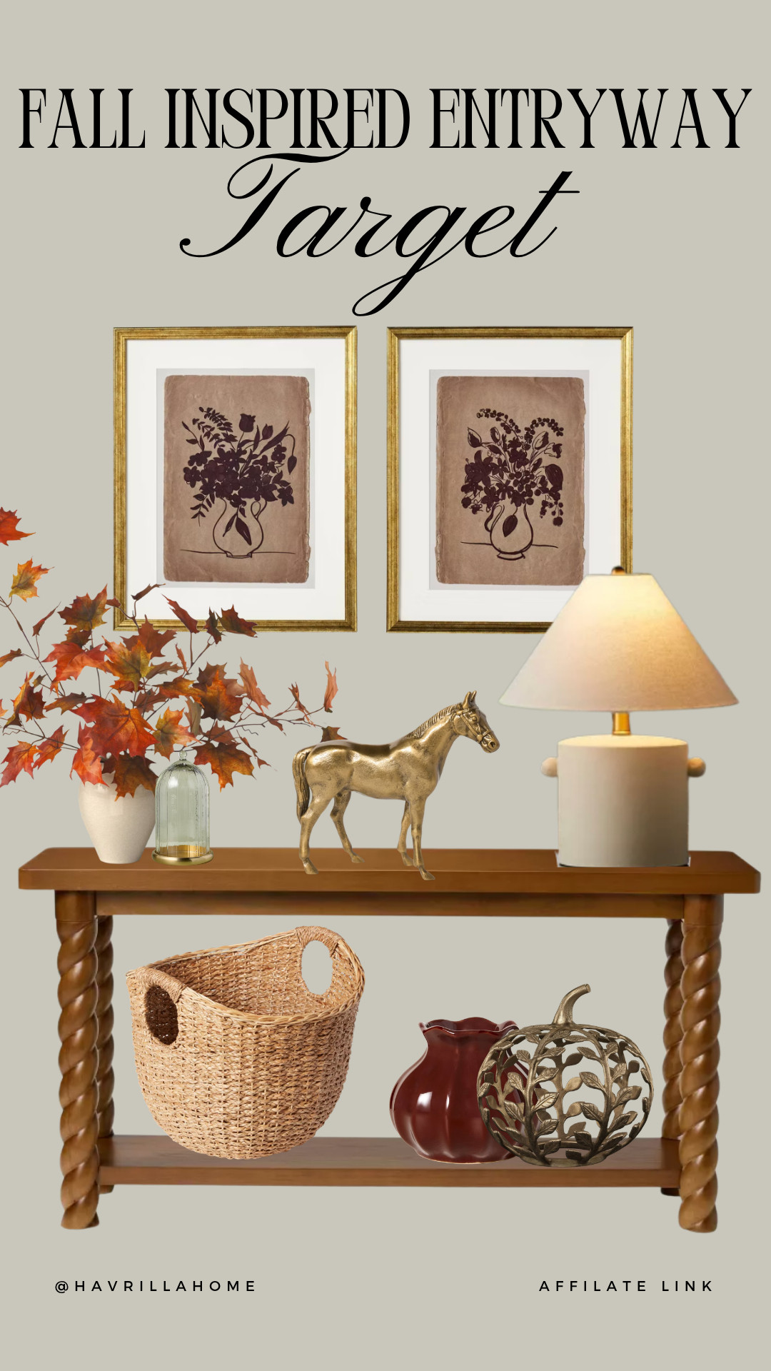 Target Fall Inspired Entryway: Target fall decor, Target home finds, fall entryway decor, fall entryway ideas, fall console table styling, autumn entryway inspiration, traditional fall decor, warm neutral home decor, vintage inspired fall decor, brass home accents, fall floral stems, fall wall art, woven basket decor, brown console table, cozy fall home, designer inspired Target finds, affordable fall decor, transitional home decor, elevated fall decorating

#LTKSeasonal #LTKHome