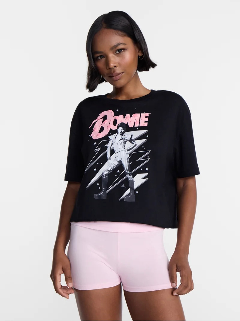 No Boundaries David Bowie Graphic Boyfriend Tee, Women\u2019s XXS-XXL | Walmart (US)