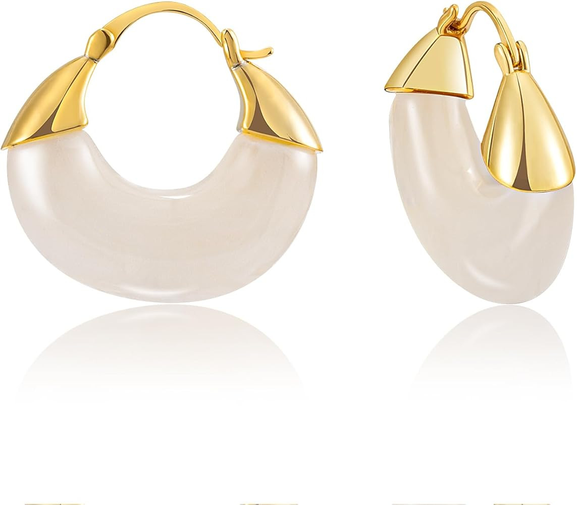 LAXPICOL Gold Chunky Dangle Earrings For Women Resin Stone Hoop Earrings 18k Plated Statement Ear... | Amazon (US)