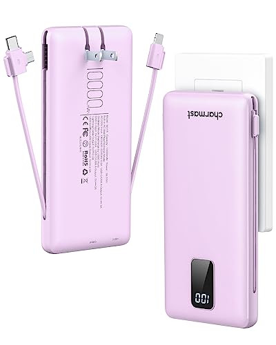 Charmast Portable Charger with Built-in Cables and AC Wall Plug, 10000mAh Ultra Slim Power Bank, ... | Amazon (US)