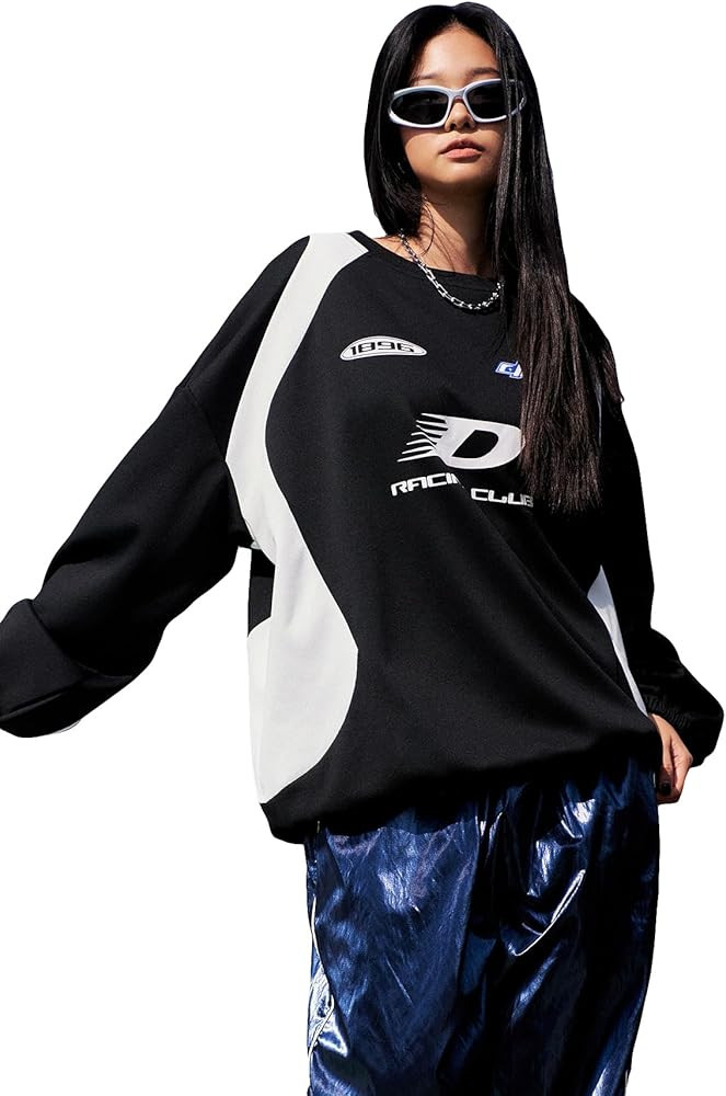 Milumia Women's Letter Print Sweatshirt Color Block Oversized Tops Crewneck Long Sleeve Y2K | Amazon (US)