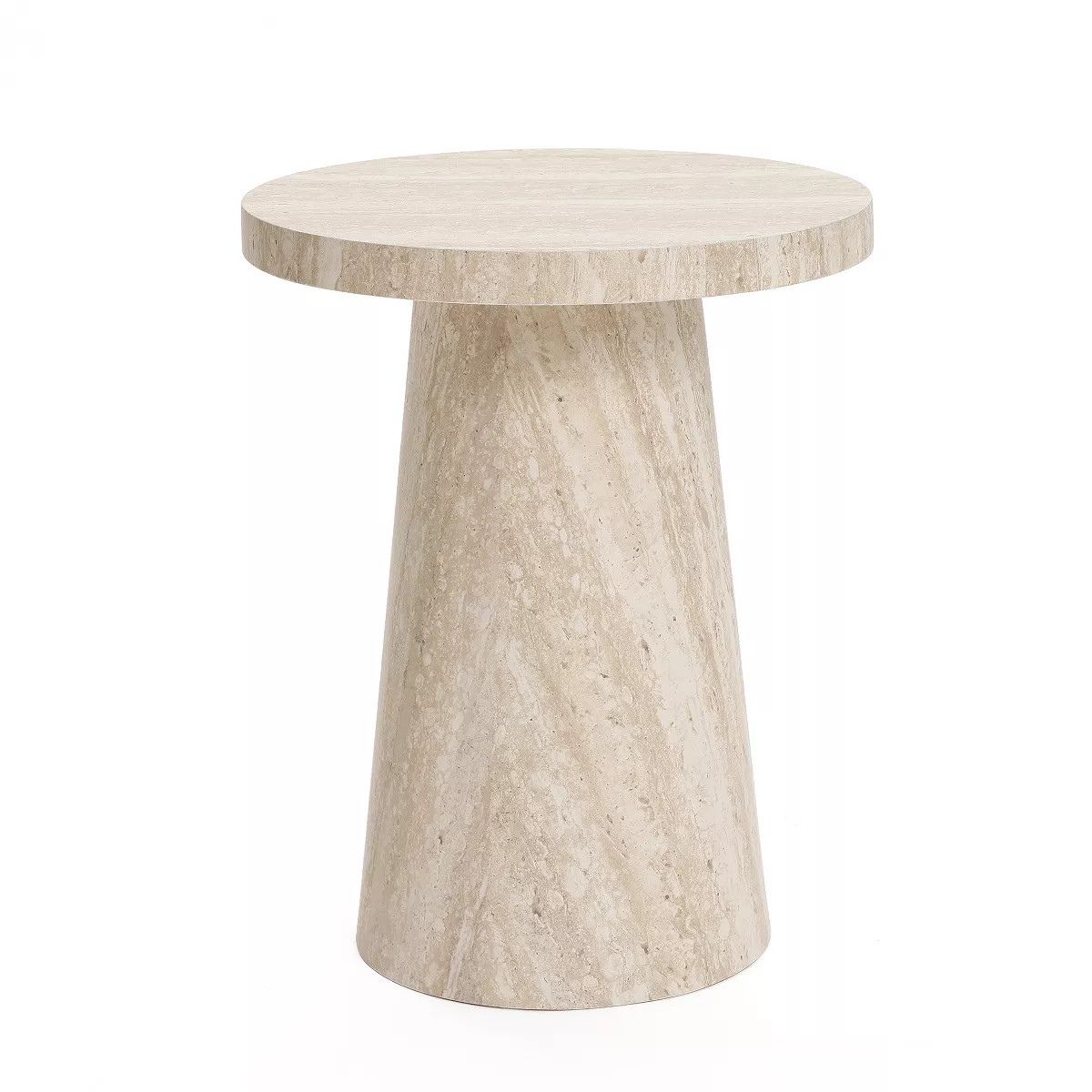 LuxenHome Stone Pattern Manufactured Wood 19.7-Inch Tall Round End and Side Table Beige | Target