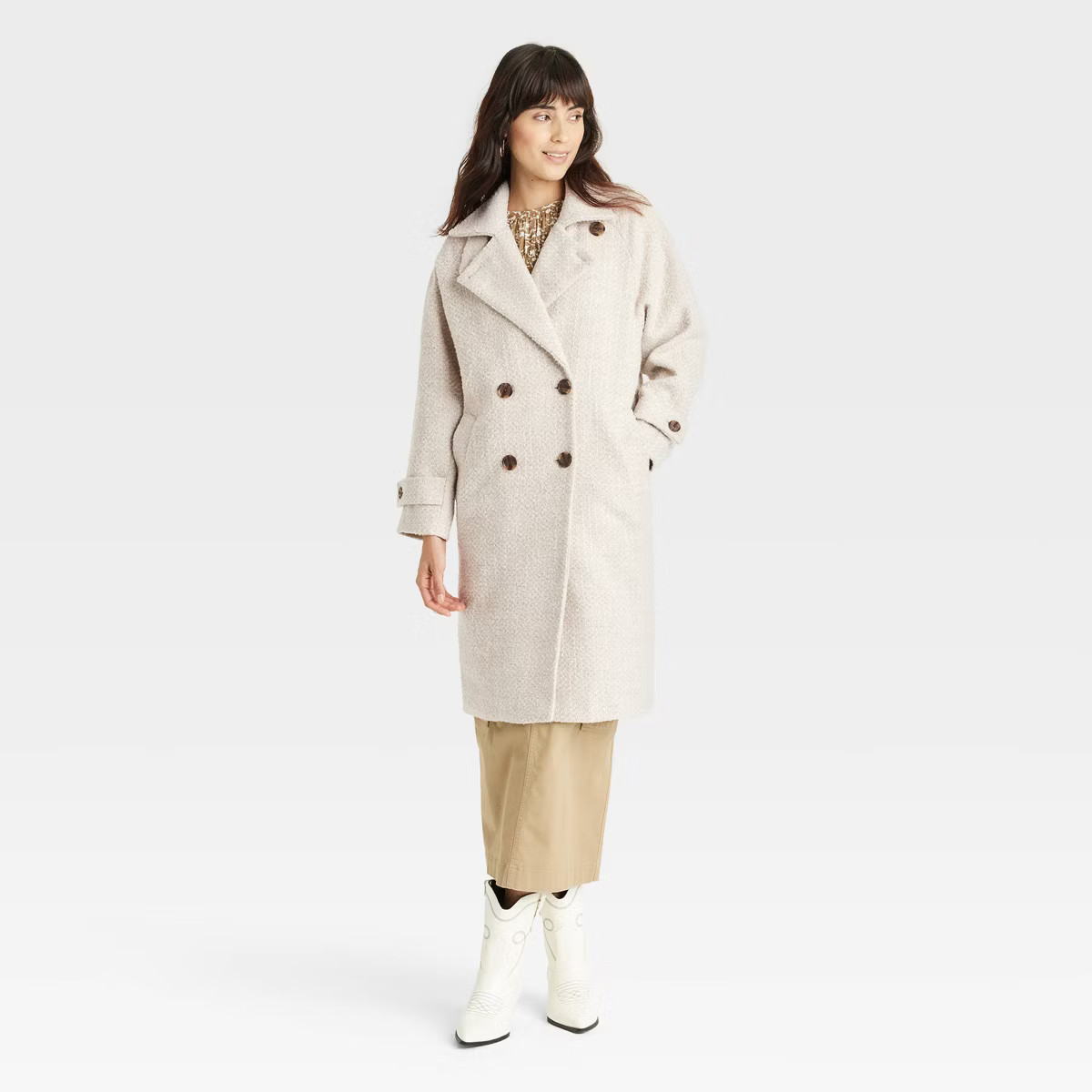 Women's Double Breasted Cocoon Overcoat - Universal Thread™ Cream S | Target
