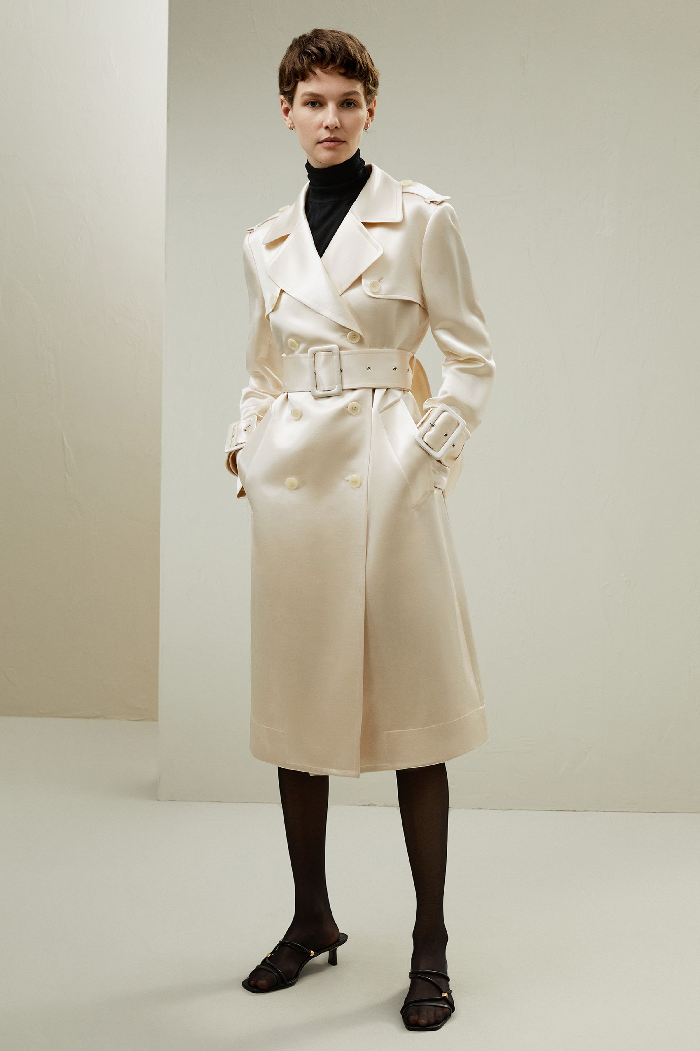 Double Breasted Silk-Blend Belted Coat | LILYSILK