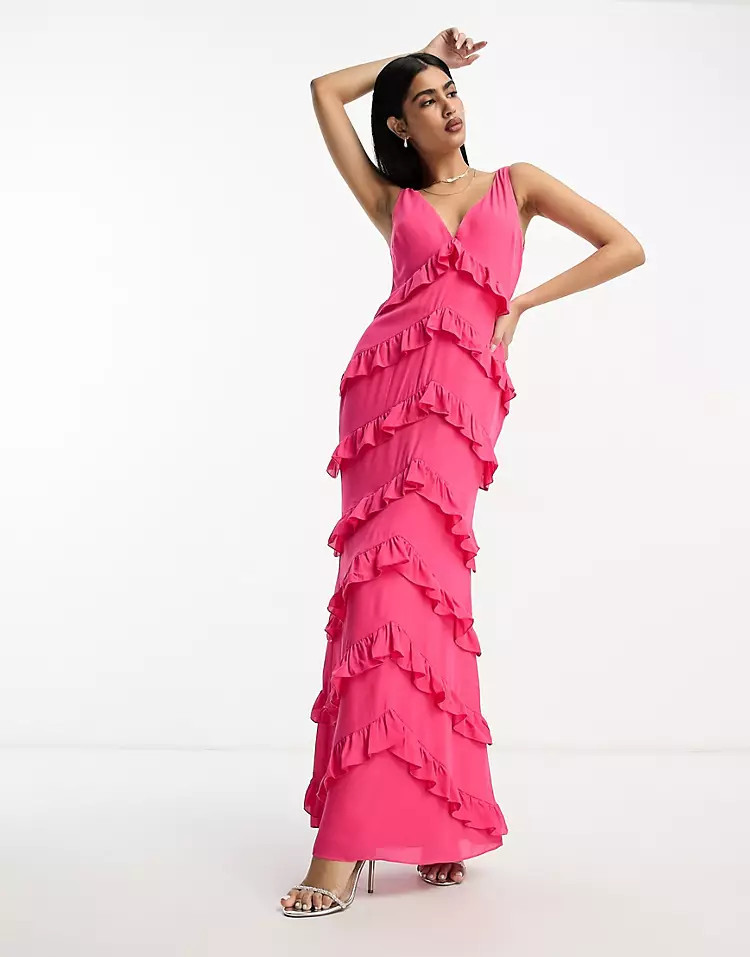Pretty Lavish ruffle maxi dress in pink | ASOS (Global)