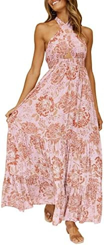 ZESICA Women's 2026 Summer Crossover Halter Neck Sleeveless Plaid Cut Out Backless Flowy A Line M... | Amazon (US)