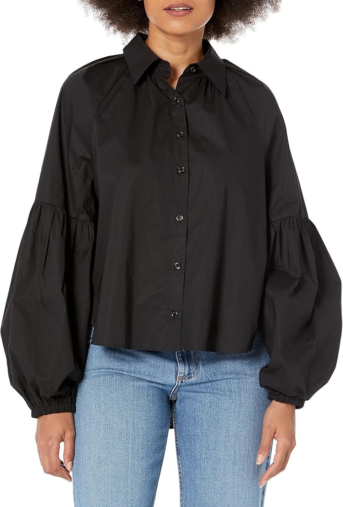 The Drop Women's Black Woven Bell Sleeve Poplin Shirt by @thanuska.s | Amazon (US)