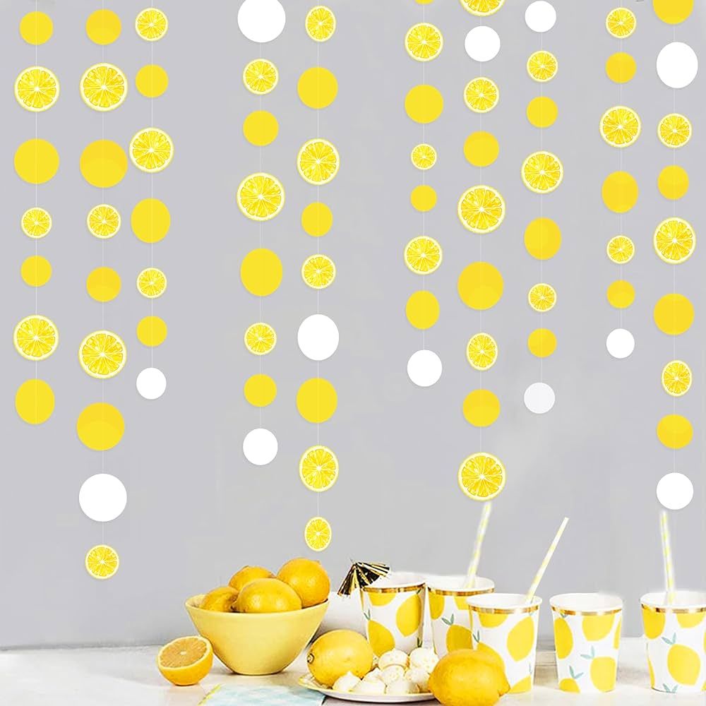 63 Ft Lemon Party Decorations Yellow White Circle Dots Garland Lemon Polka Dot Hanging Paper Stre... | Amazon (US)
