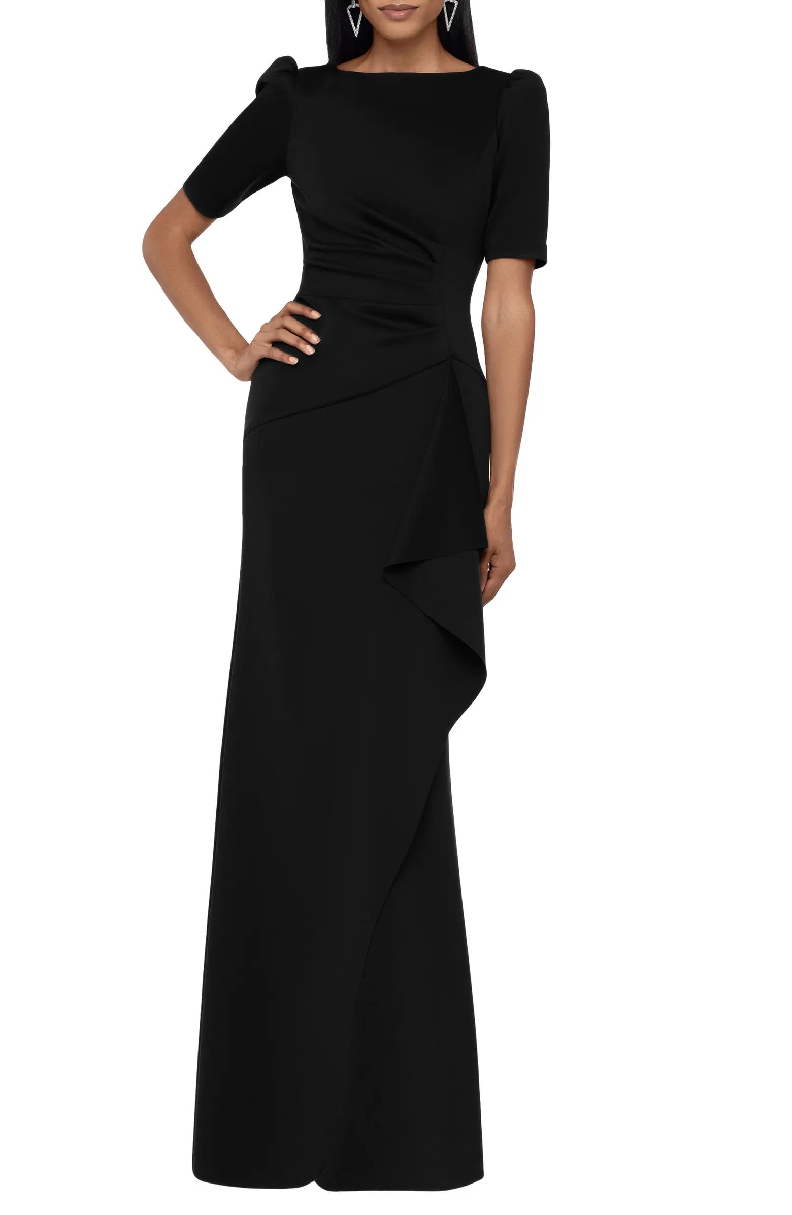 Side Ruched Ruffle Details Scuba Crepe Gown | Nordstrom