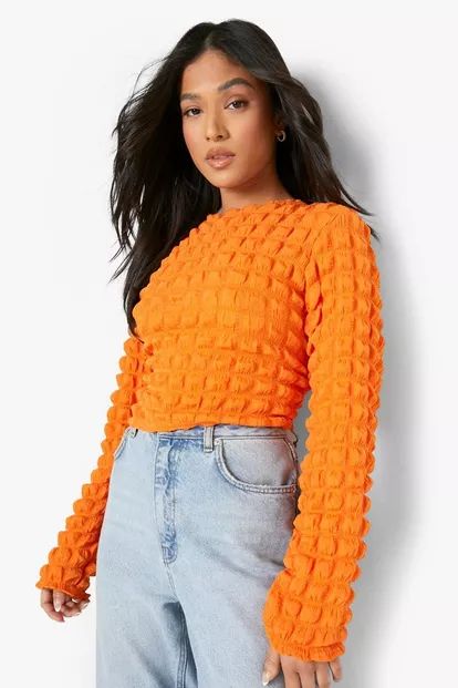 Petite Bubble Jersey Long Sleeve Top | Boohoo.com (US & CA)