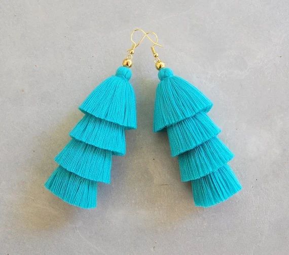 Turquoise Blue Tassel Earrings | Etsy (US)