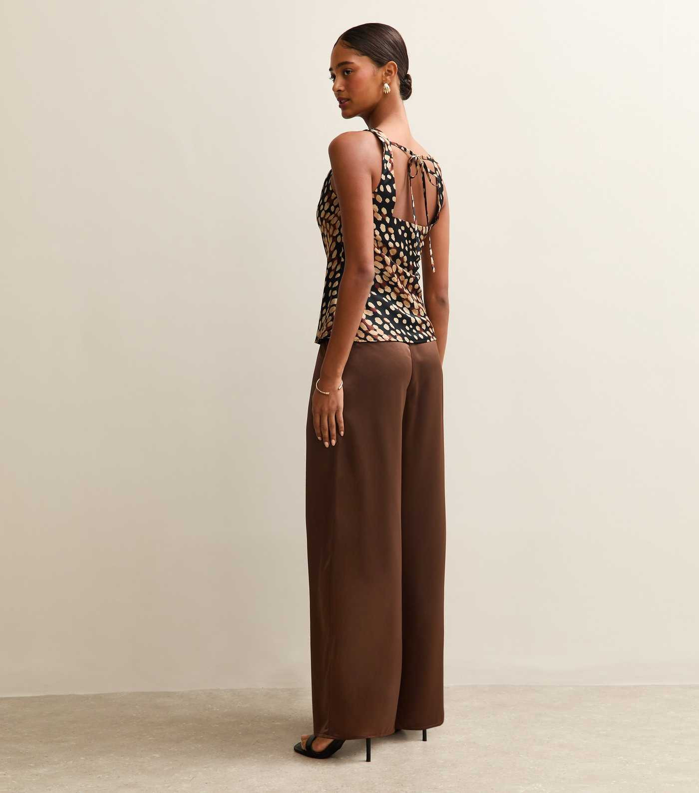 Dark Brown Soft Touch Satin Wide Leg Trousers | New Look | New Look (UK)
