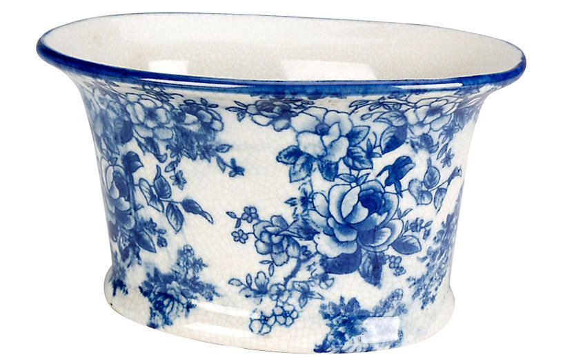9" Ceramic Planter, Blue/White | One Kings Lane