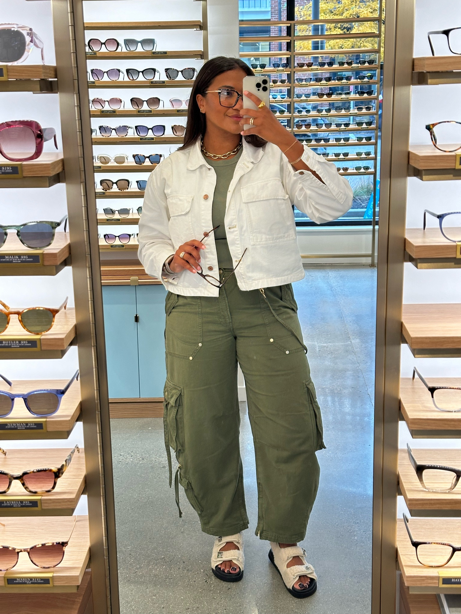 Trying on new glasses, loved how these matched my outfit, similar pants linked these are the Gap X Cult Gaia collab (I really hope they restock) 

#LTKStyleTip #LTKMidsize