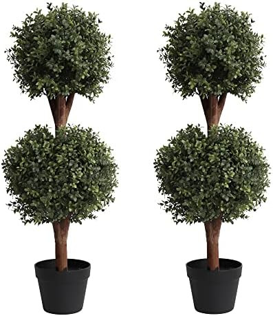 （Set of 2） Lifelike 3Ft arfiticial Double Ball Topiary Trees Outdoor Faux Topiary Tree for Ou... | Amazon (US)