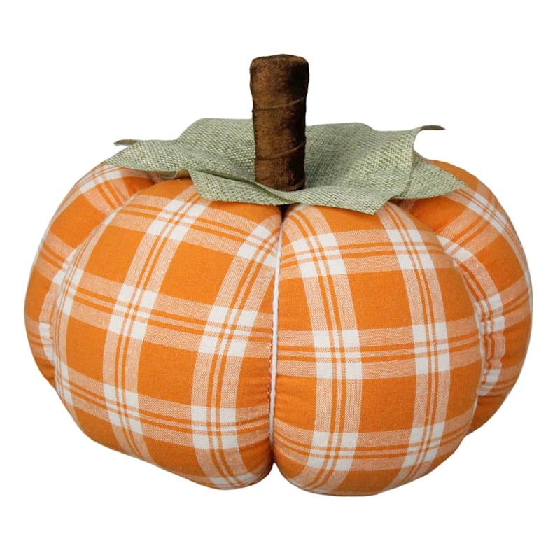 Homespun Harvest Orange Plaid Fabric Pumpkin, 8" | At Home