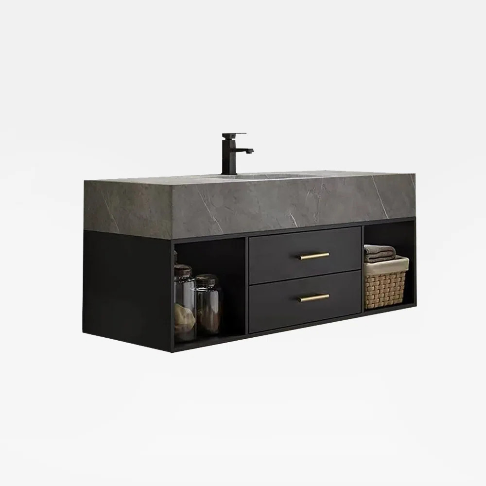 Chiverton 35'' Bathroom Vanity with Sink Modern Floating Wall-Mounted Black Vanity with Sintered ... | Wayfair North America