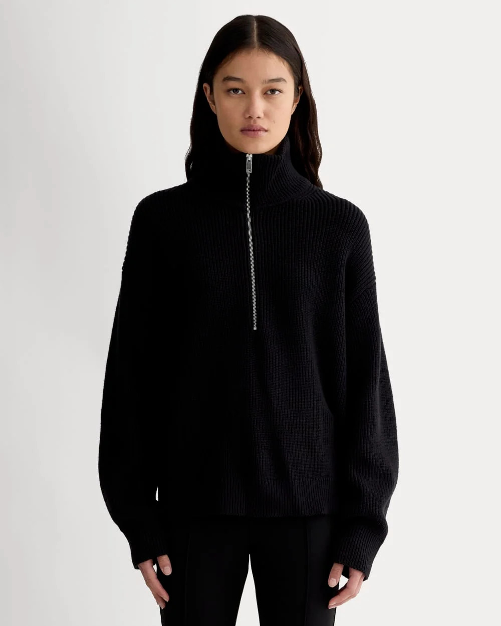 Everlane Half-Zip Sweater, Everyday Cotton, Black, Size XXS | Everlane
