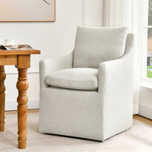 24" Wide Country Farmhouse Linen Down Fill Upholstered Dining Armchair | Wayfair North America