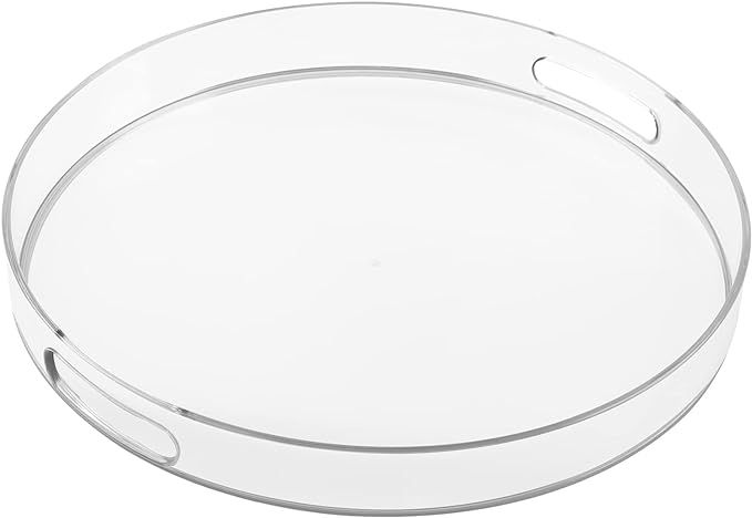 MAONAME Clear Round Serving Tray with Handles, 13" Plastic Clear Tray, Round Decorative Tray for ... | Amazon (US)