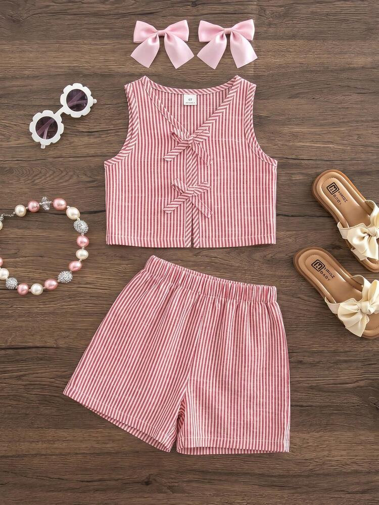 Emery Rose Kids Emery Rose Kids 2pcs/Set Cute Striped Casual Vest Set For Girls Young Outfit Sets... | SHEIN