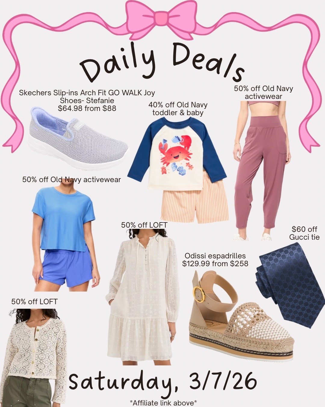 Deals of the day. Skechers slip on sneakers. Old Navy activewear. Espadrilles. Gucci tie. Loft. 

#LTKMidsize #LTKSeasonal #LTKSaleAlert