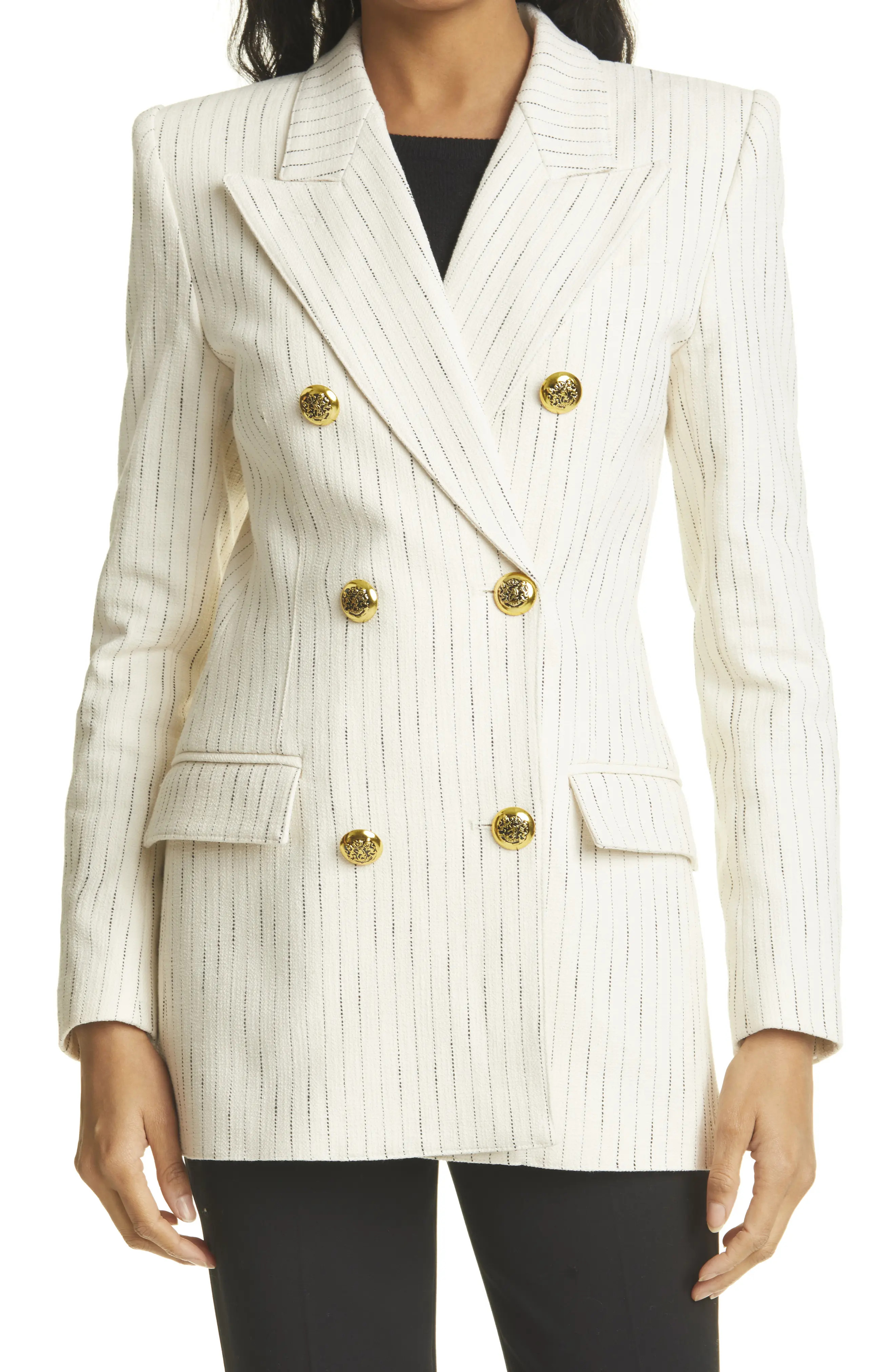 Women's Smythe Ski Slope Faded Chalk Stripe Cotton Blend Blazer, Size 6 - White | Nordstrom