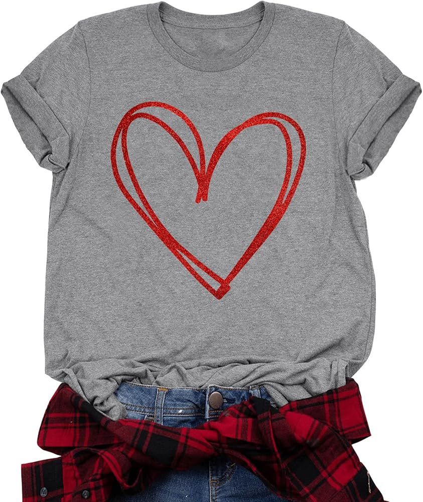 Valentines Day Shirts for Women Cute Love Heart Shirts Tee Tops Shirt Gift for Her | Amazon (US)