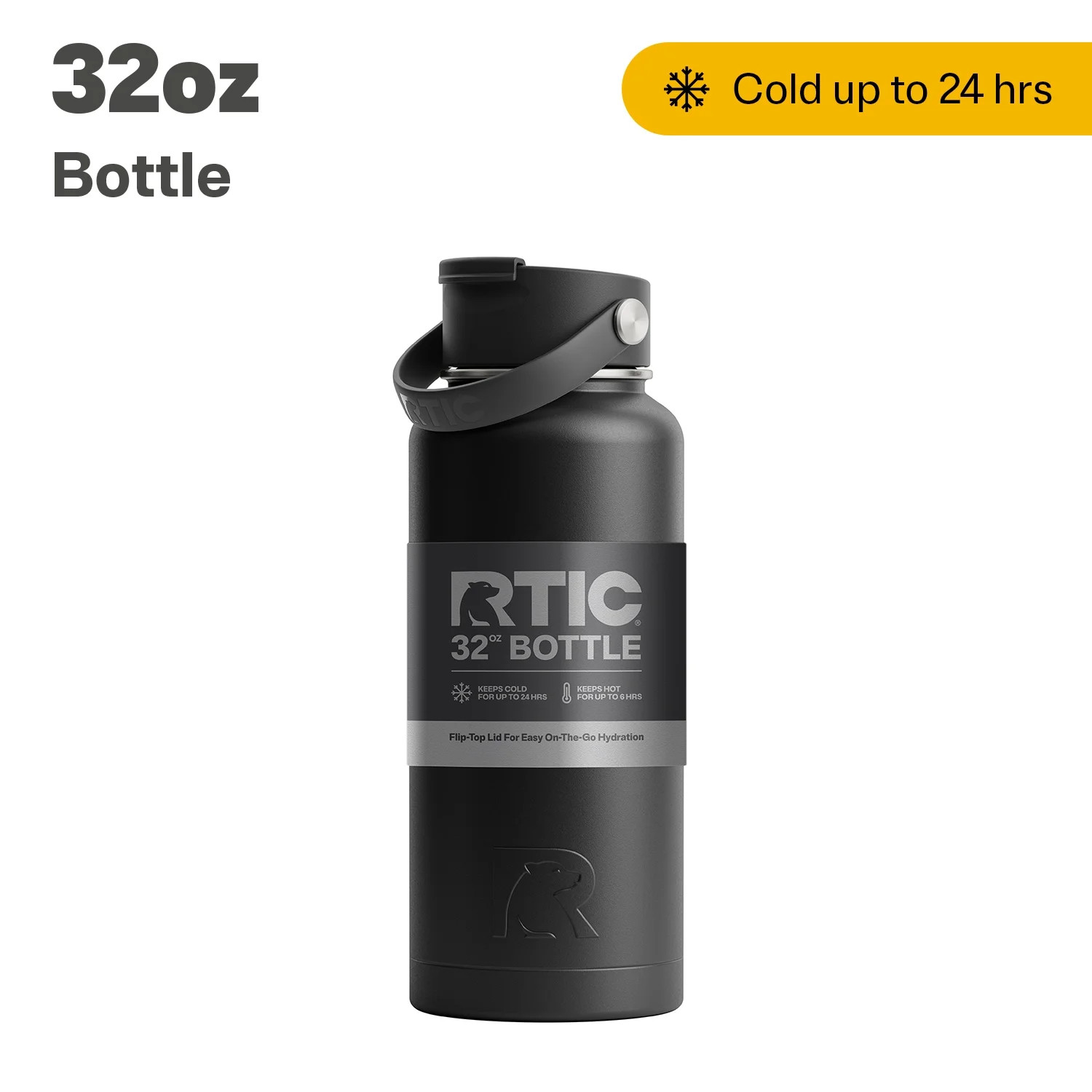 RTIC 32 OZ Stainless Steel Insulated Bottle, Wide Mouth Multi-Use Lid, Black | Walmart (US)