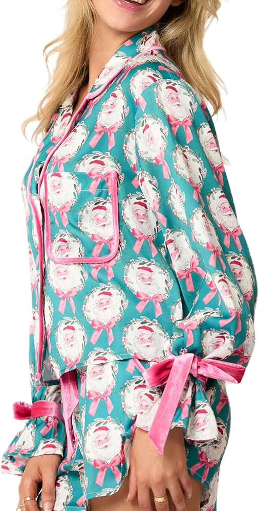 Seyurigaoka Silk Christmas Pajamas Shorts Set for Women Y2k Cute Bow Tie Pjs Button Up Shirt+Shor... | Amazon (CA)