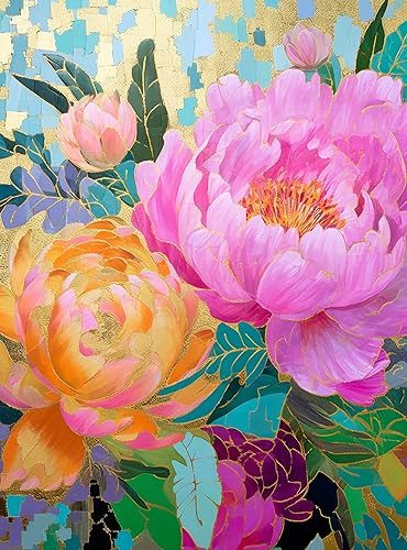 Cross & Glory - Golden Peony Dreams - 1000 Piece Jigsaw Puzzle for Adults | Vibrant Mosaic-Inspired Artwork with Gold Leaf Details | Premium Quality | Amazon (US)