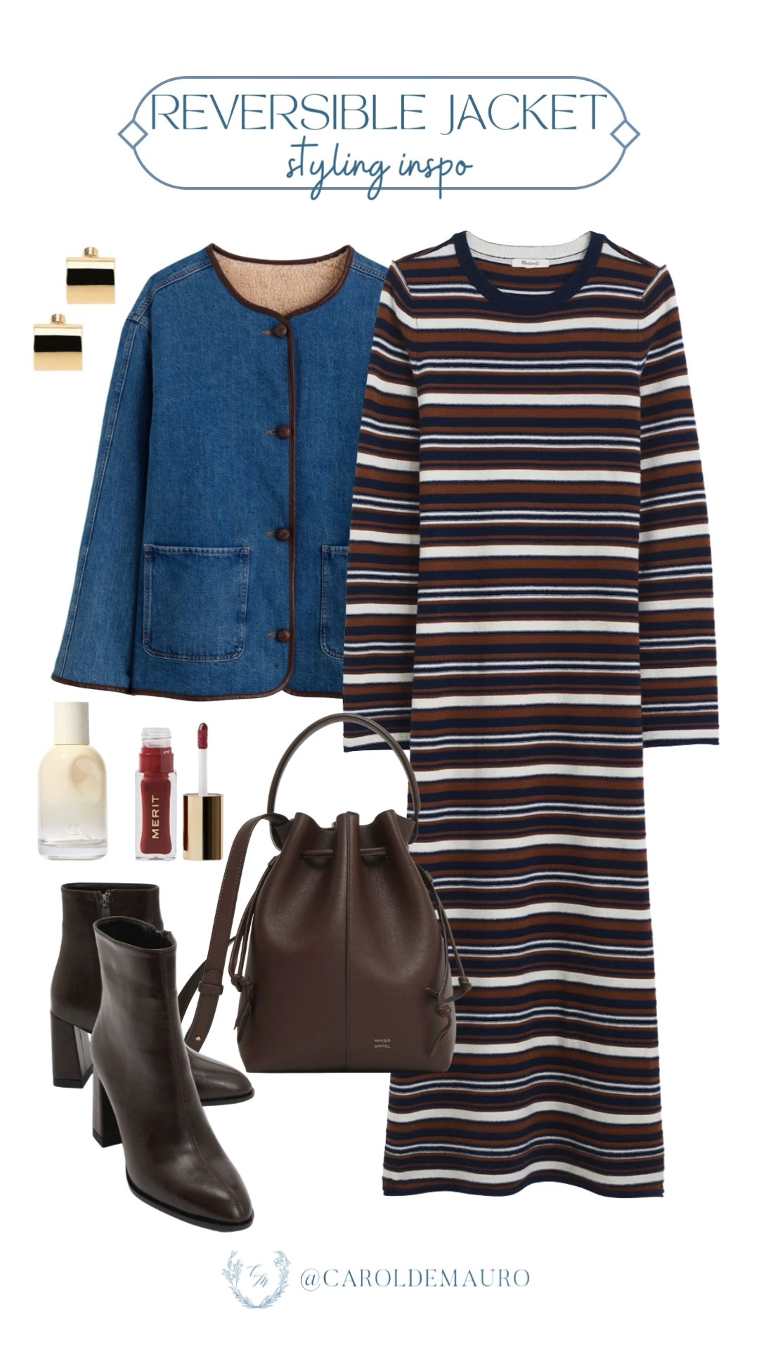Why choose one side when you can have both? This reversible denim-sherpa jacket and striped dress might become your personality for the week. Style it with brown ankle leather boots and a bucket bag, and you're ready to go!

styling inspo, mix and match, versatile look, casual chic, weekend wear, seasonal wardrobe, street wear, outfit idea

#LTKU #LTKSeasonal #LTKFindsUnder50