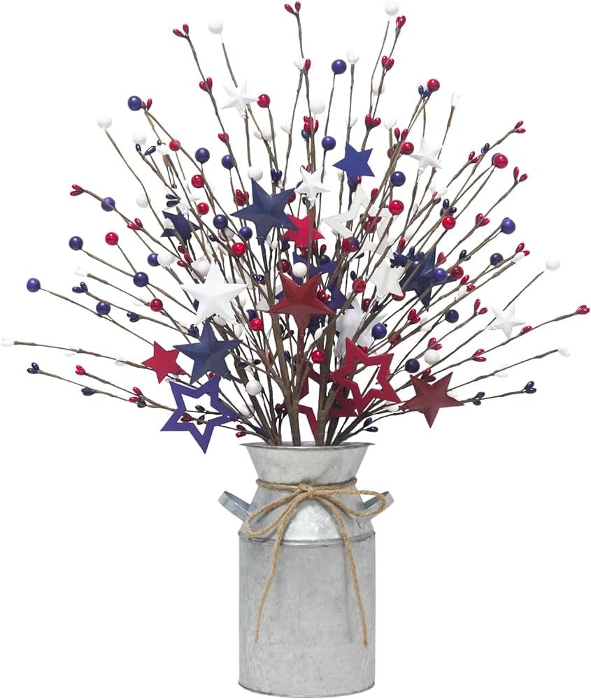 4 Pcs 4th of July Decorations Patriotic Artificial Berry Stems Picks with Vase Red White Blue Sta... | Amazon (US)
