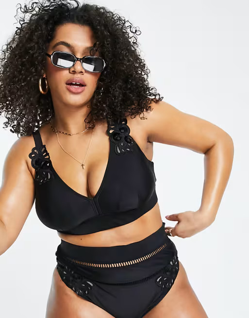 River Island Plus lace trim bikini set in black | ASOS | ASOS (Global)