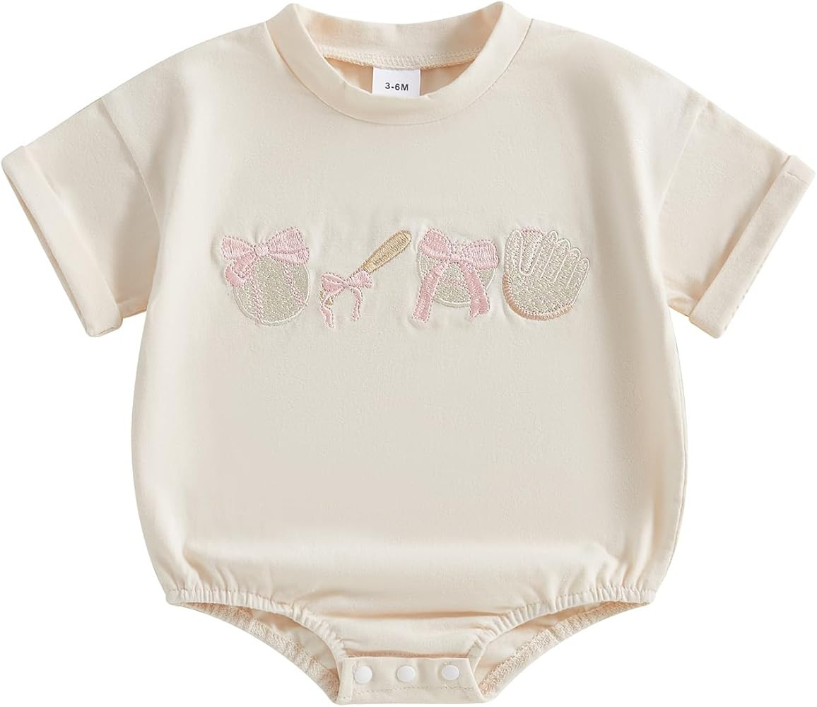 Baby Boy Girl Baseball Romper Newborn Bow Basketball Rompers Summer Casual Short Sleeve Embroider... | Amazon (US)