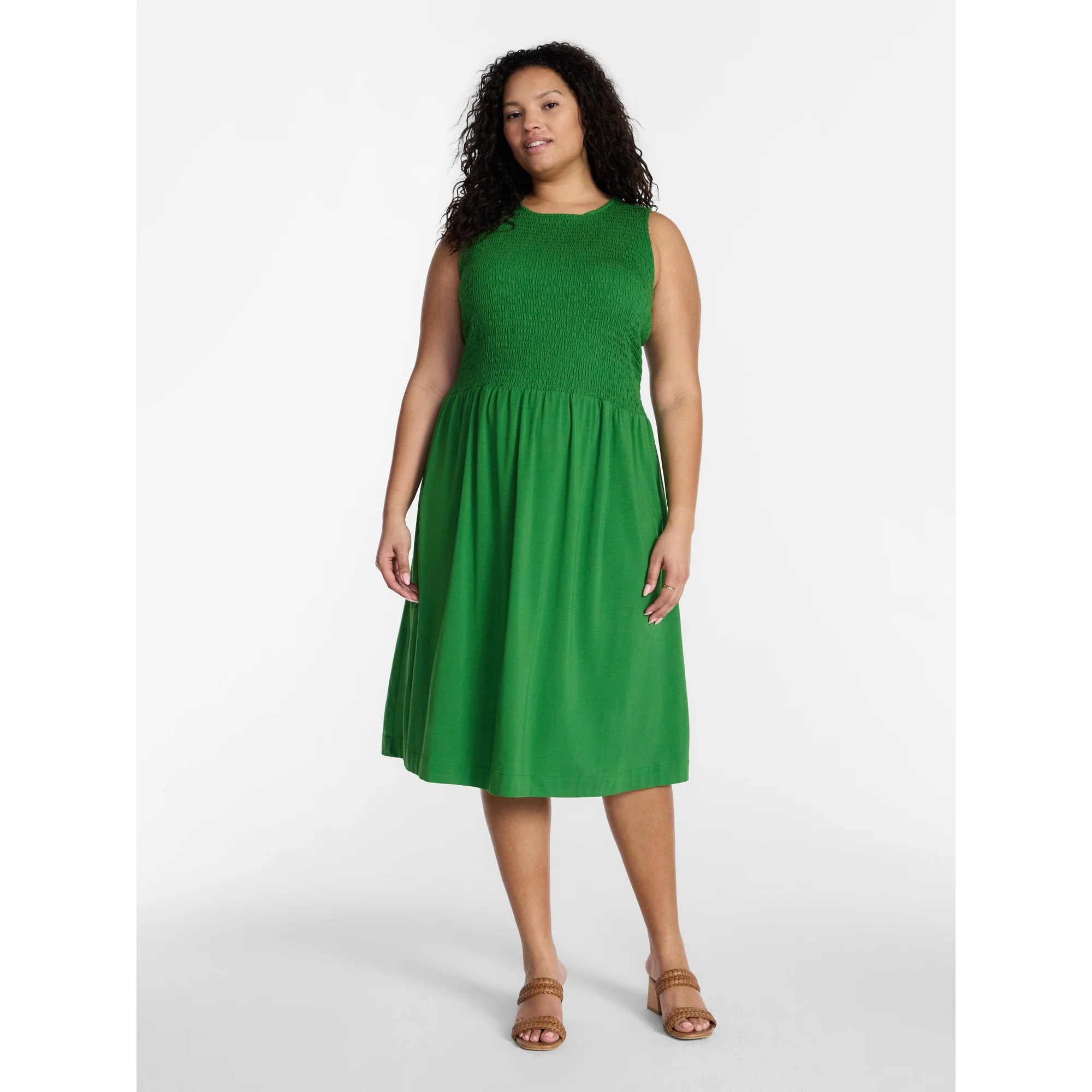 Terra & Sky Women’s Plus Sleeveless Smocked Midi Dress, Size 0X-5X | Walmart (US)