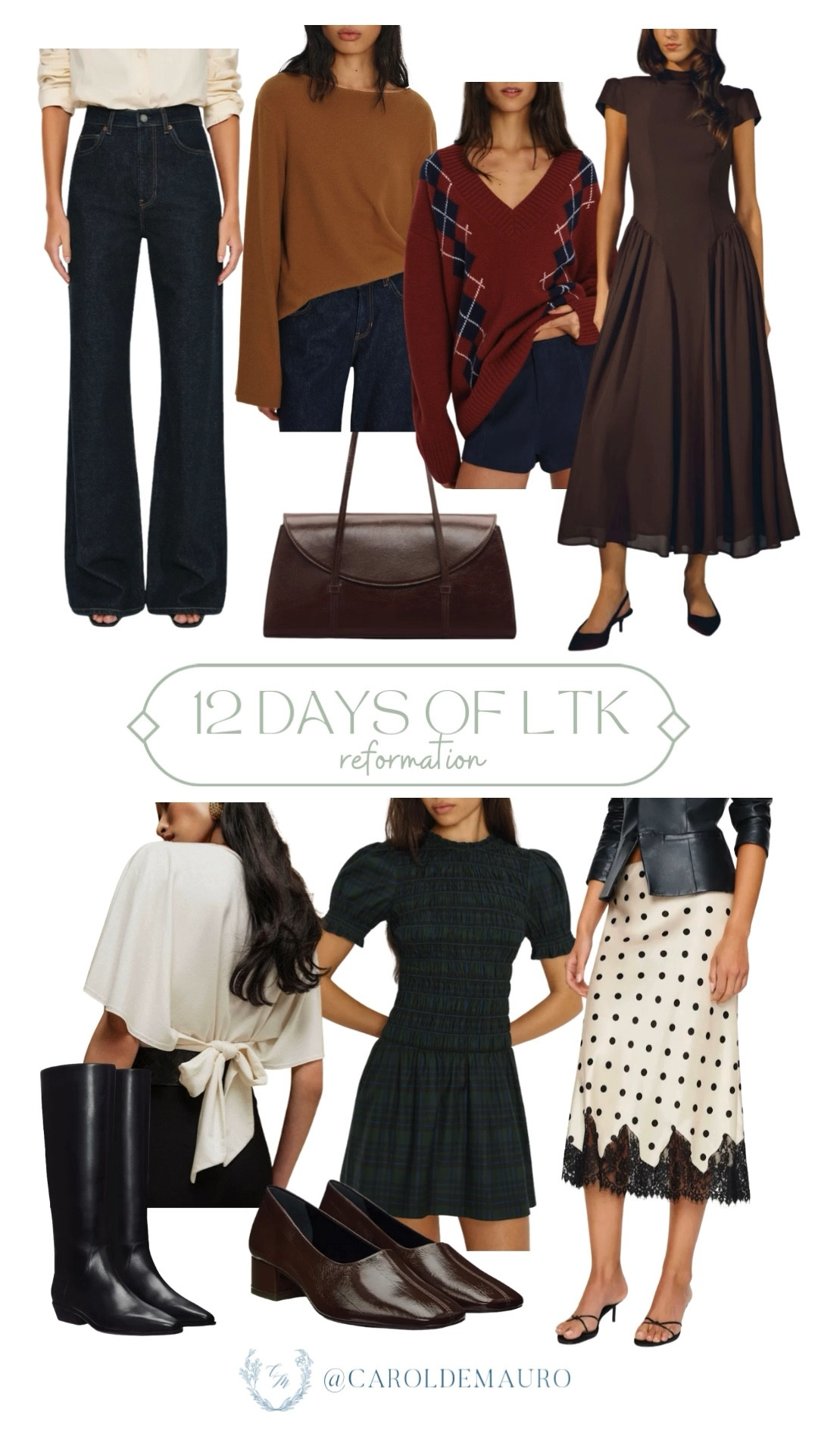 Loving today’s Reformation picks for the 12 Days of LTK with 10% off on first purchase: wide leg denim, soft sweaters, a plaid knit, a brown midi dress, a trendy tote, tall boots, a tie-back top, a green smocked dress, a polka dot skirt, and low block heels make easy classics for the season.

outfit ideas, winter favorites, closet staples, reformation, fall to winter, viral style, wardrobe refresh, reformation

#LTKU #LTKSeasonal #LTKSaleAlert