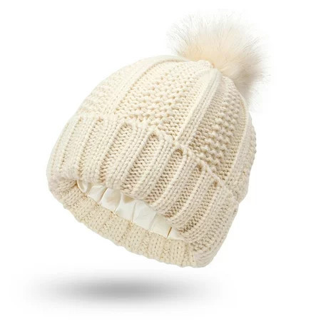 Winter Beige Baseball Cap Womens Knitted Beanie Hat With Pom Warm Knit Hats For Women Acrylic | Walmart (US)