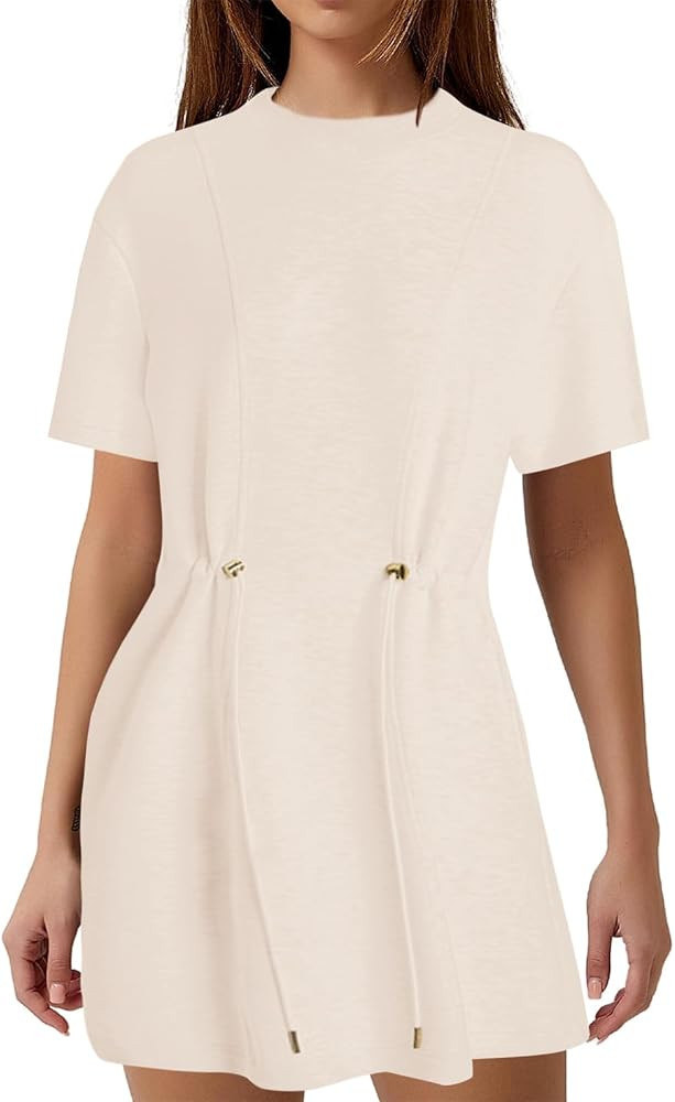 MISSACTIVER Women Summer Mini Dress Crew Neck Short Sleeve T Shirt Dress Casual Elastic Waist Sho... | Amazon (US)