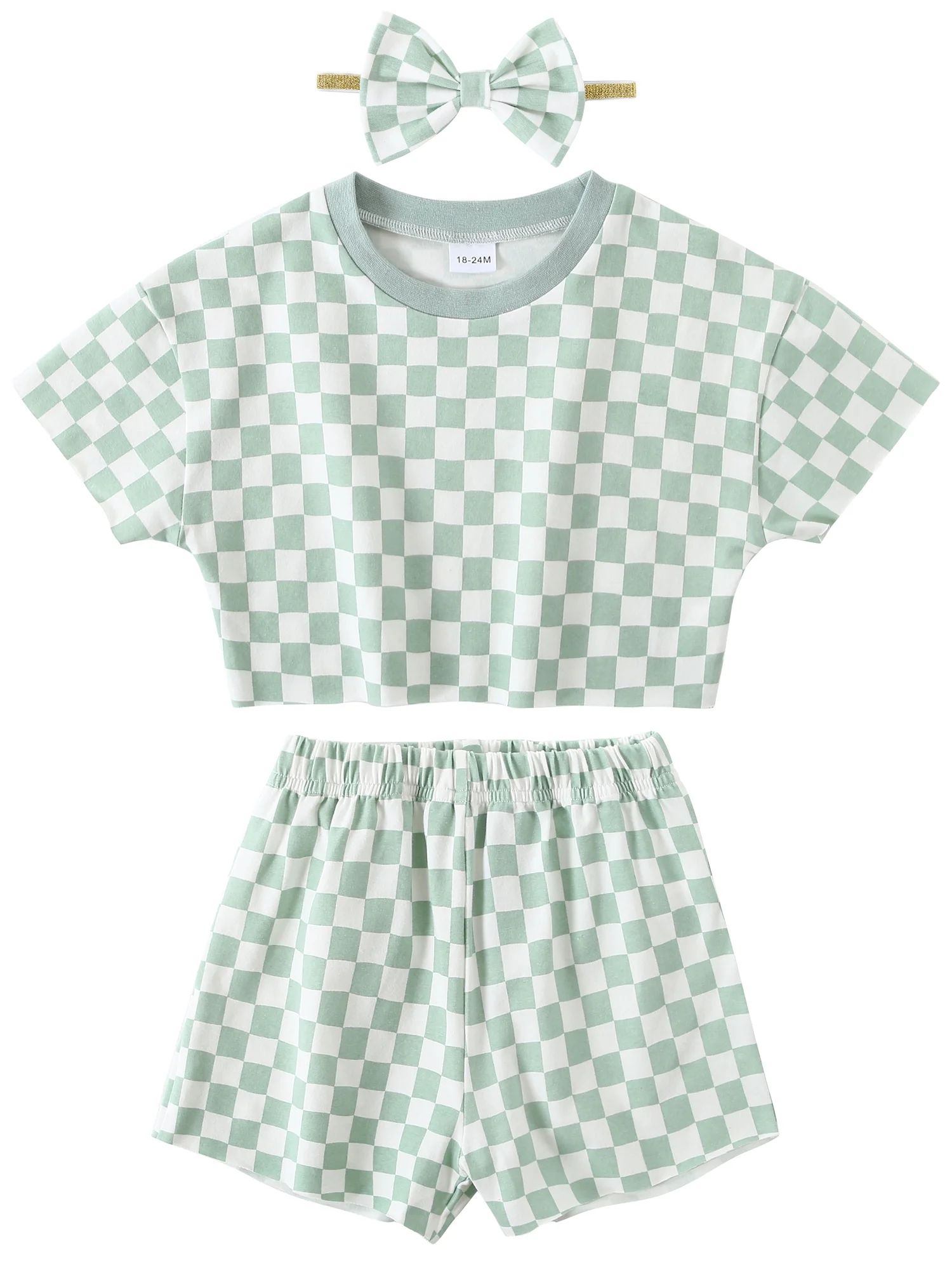 CARETOO Toddler Girl Clothes Outfits 12M-6T Summer Plaid Shirt Shorts Headband Cotton Fabric 3pcs | Walmart (US)