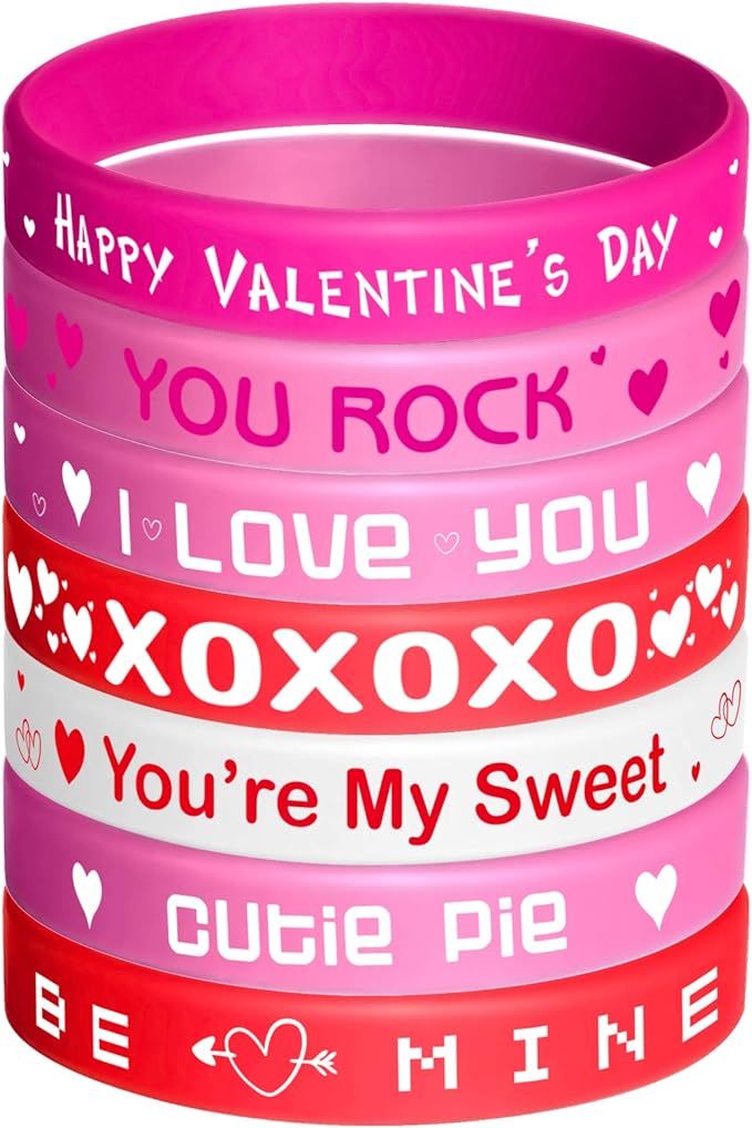 FEPITO 35 Pieces Valentine’s Day Rubber Wristband Silicone Wristbands Rubber Band Bracelets for... | Amazon (US)