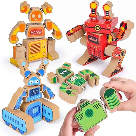 Coogam Fine Motor Building Robot Blocks for 3 4 5 Years Old Kids, Wooden Snap Together Builders, ... | Amazon (US)
