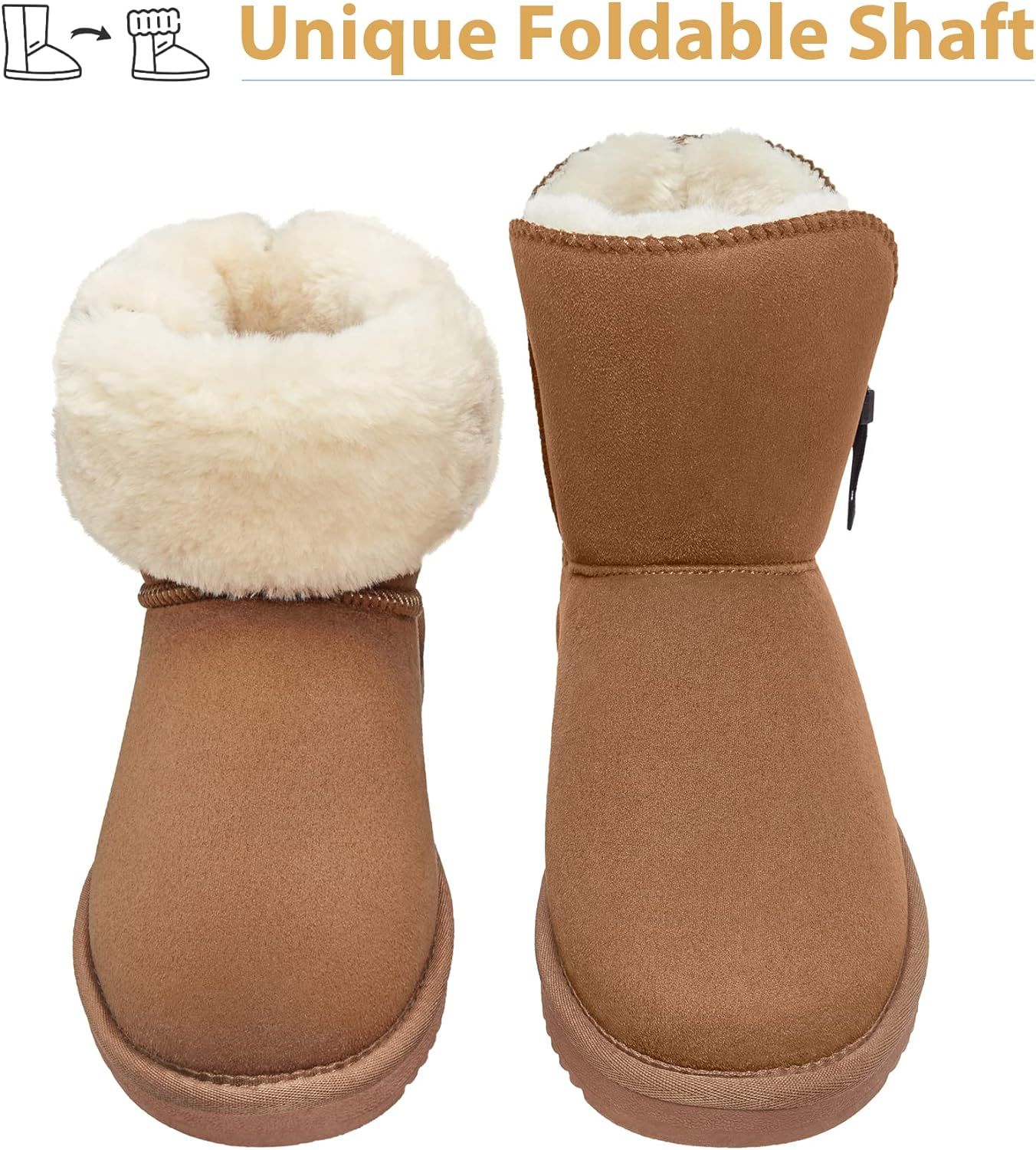 CAMEL CROWN Women's Foldable Snow Boots Warm Faux Fur Lined Mid-Calf Zipper Booties Anti-Slip Short  | Amazon (US)