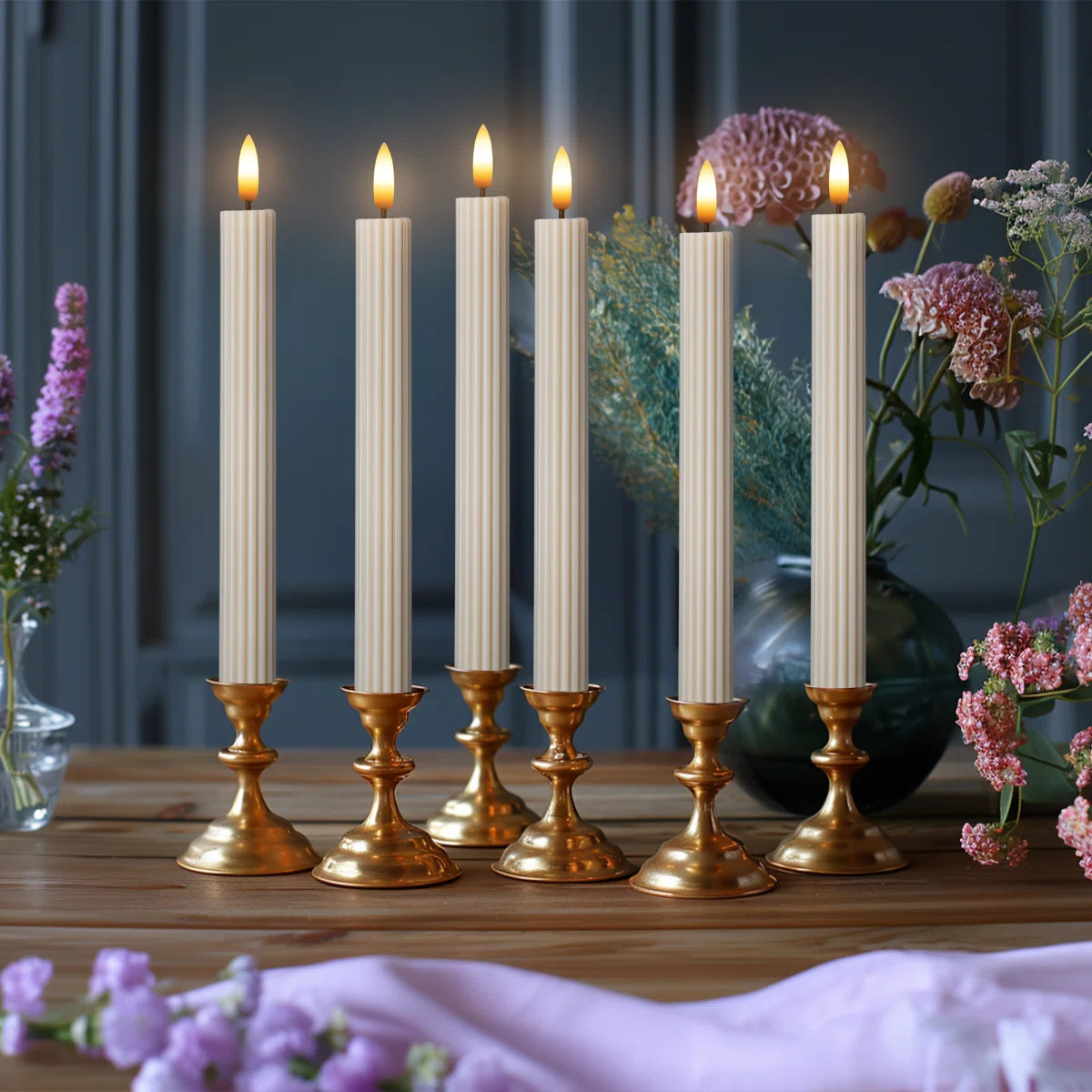 Fluted Ribbed Grooved LED Flameless Taper Candles, Remote, On/Off Button, Battery Operated, 6 Pac... | Wayfair North America